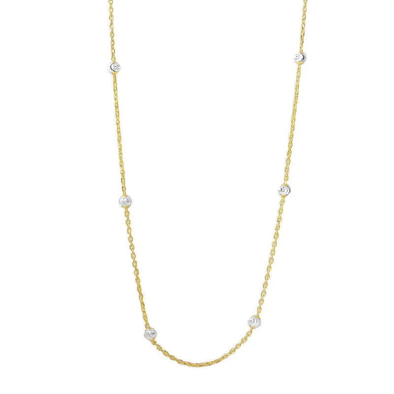 Necklaces and pendants with crescent moon designs for a celestial and mystical feel-Silver 925 Diamond Cut Beaded Two-Tone Gold Plated Italian Necklace - ITN00109GP