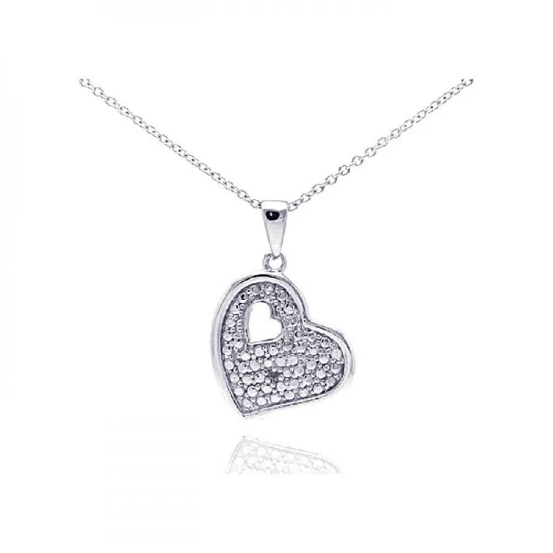 Best necklaces and pendants with vintage lockets for a nostalgic, sentimental look-Silver 925 Rhodium Plated Clear Diamond Heart Pendant Necklace - STP01036