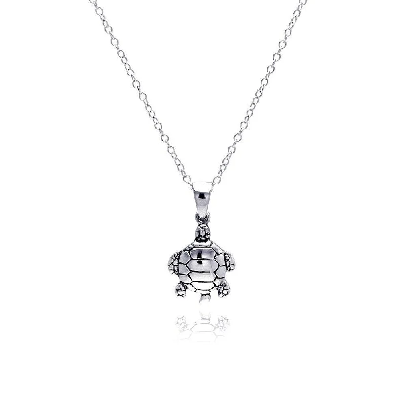 Unique necklaces and pendants with vintage-inspired designs for timeless appeal-Silver 925 Rhodium Plated  Turtle Pendant Necklace - STP01308