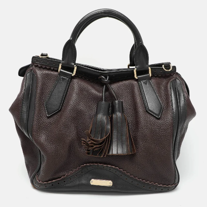 Handle bags with padded handles for comfort -Burberry Brown/black Leather Tassel Detail Satchel