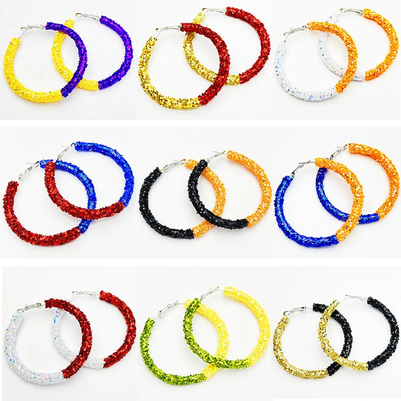 Drop Earrings with Enamel Coating -Wholesale 2 Pair/Pack Stadium Atmosphere Sports Exaggerated Personality Rugby Basketball Football Shiny Big Hoop Earrings