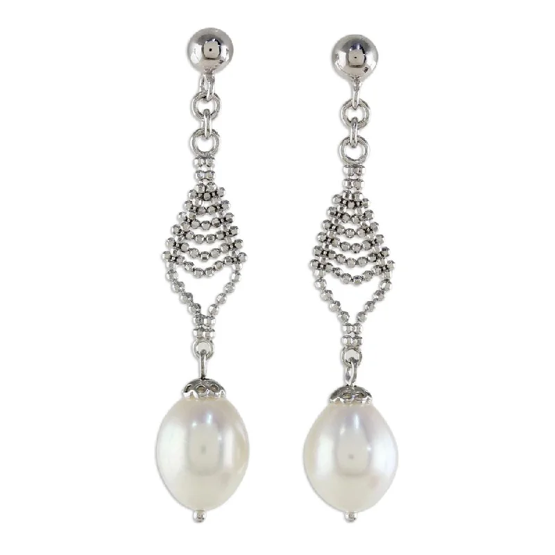 Drop Earrings for Casual Outfit -Cultured Pearl Dangle Earrings, 'Lily Mind' (Thailand) - 1.8*0.4