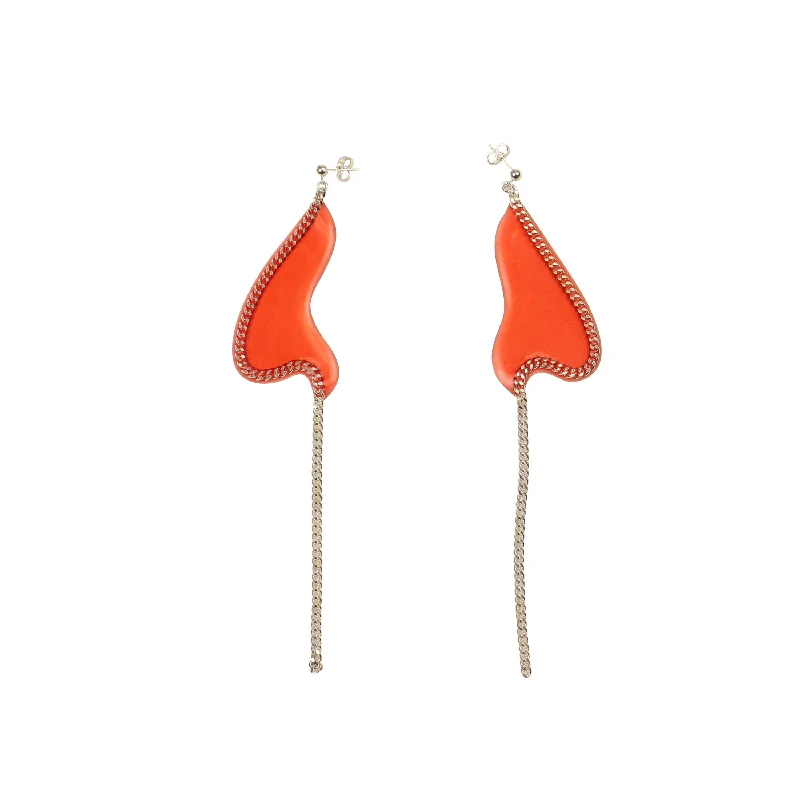 Small Drop Earrings for Delicate -Vanessa Schindler Chain Earrings-Double Shp - Orange