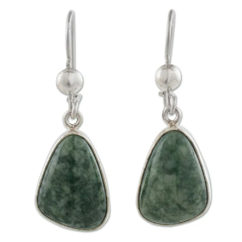 Drop Earrings with Matte Finish -NOVICA Sterling Silver Forest Green Jade Earrings