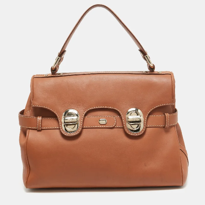 Lancel Brown Leather L'angèle Top Handle Bag