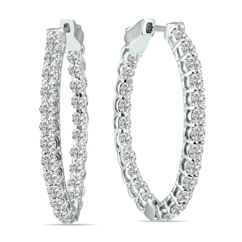 Punk Drop Earrings with Spikes -2 Carat Tw Oval Lab Grown Diamond Hoop Earrings In 14K White Gold