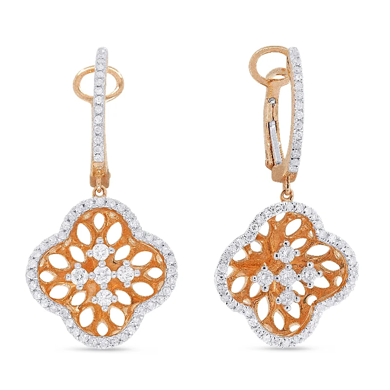 Vintage Drop Earrings with Patina -18" 0.67Ct White Diamond Drop/dangle Earrings In 14K Rose Gold