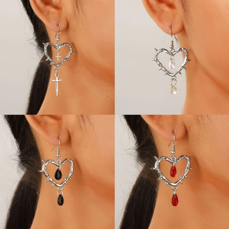 African Drop Earrings with Culture -Wholesale Fashionable Handmade Thorn Heart Cross Earrings