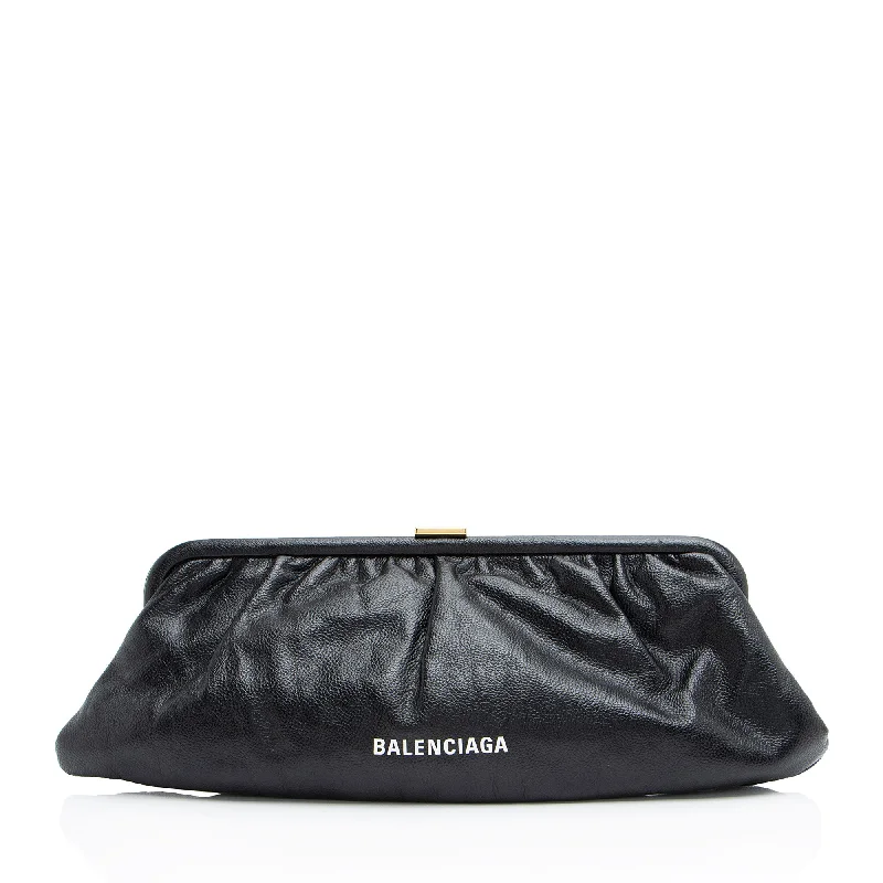 Handle bags with structured shapes for class -Balenciaga Calfskin Logo Cloud XL Framed Clutch