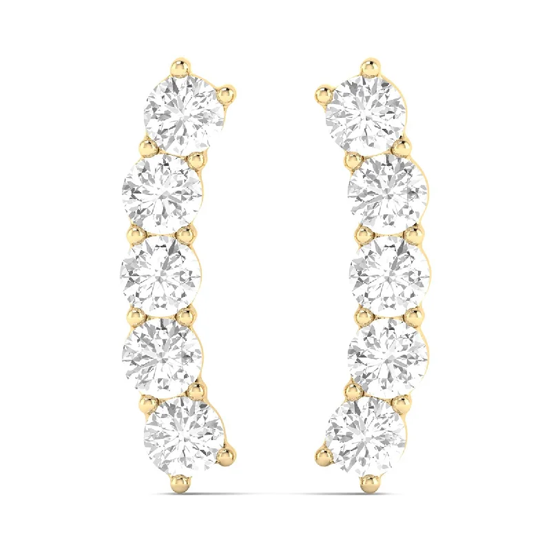 Drop Earrings for Wellness Routine -3/8 Ctw Seven Stone Natual Diamond Climber Earrings In 14K Yellow Gold