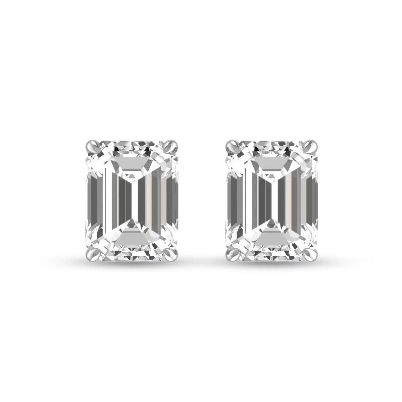 Drop Earrings for Engagement Party -Lab Grown 1 Carat Emerald Cut Solitaire Diamond Earrings In 14K White Gold