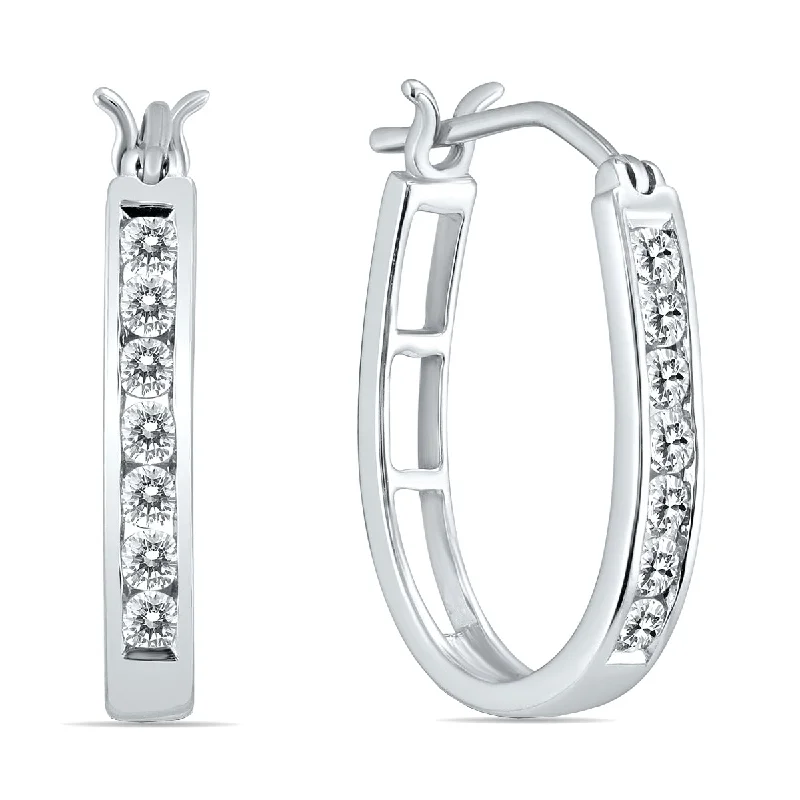 Lead Free Drop Earrings for Health -1/2 Carat Tw Diamond Hoop Earrings In 10K White Gold