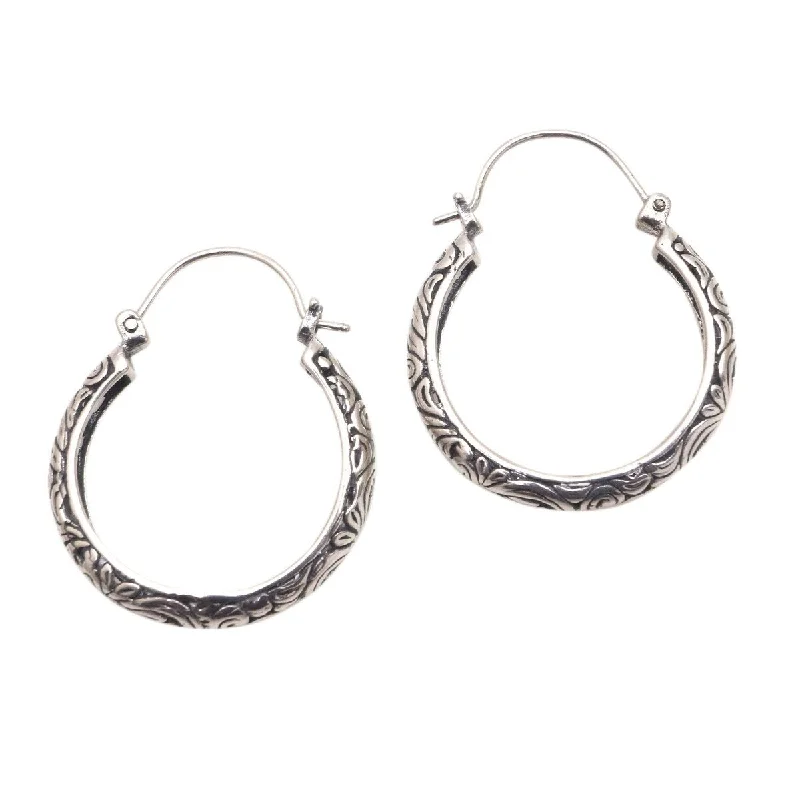 Contemporary Drop Earrings for Fashion -NOVICA Loop Tradition, Sterling silver hoop earrings - 1.1*0.2