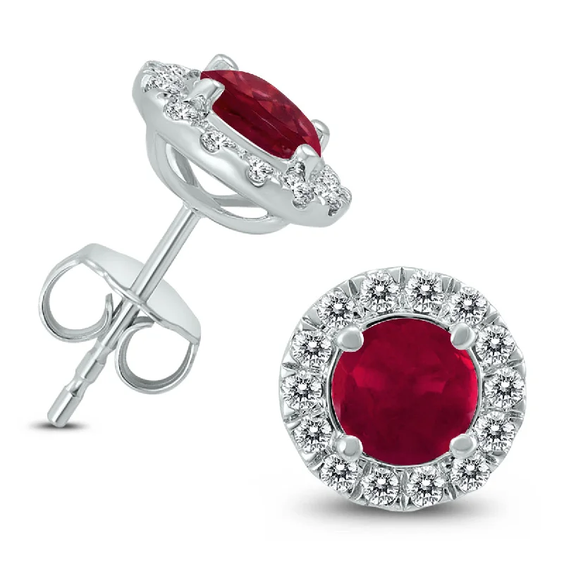 Drop Earrings for Yoga Session -Genuine 1 3/4 Carat Tw Ruby And Diamond Halo Earrings In 14K White Gold