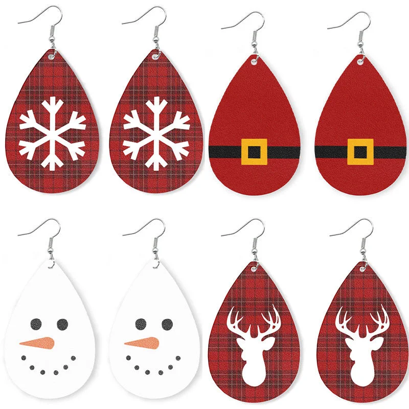 Drop Earrings for Mother's Day -Wholesale 2 Pair/Pack Christmas Elk Snowman Skin Earrings Are Popular Snowflake Earrings