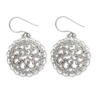 Drop Earrings for Mother's Day -Handmade Sterling Silver 'Chrysanthemum' Filigree Earrings (Indonesia)