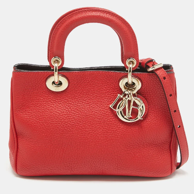 Handle bags with drawstring accents for style -Dior Red Leather Small Diorissimo Tote