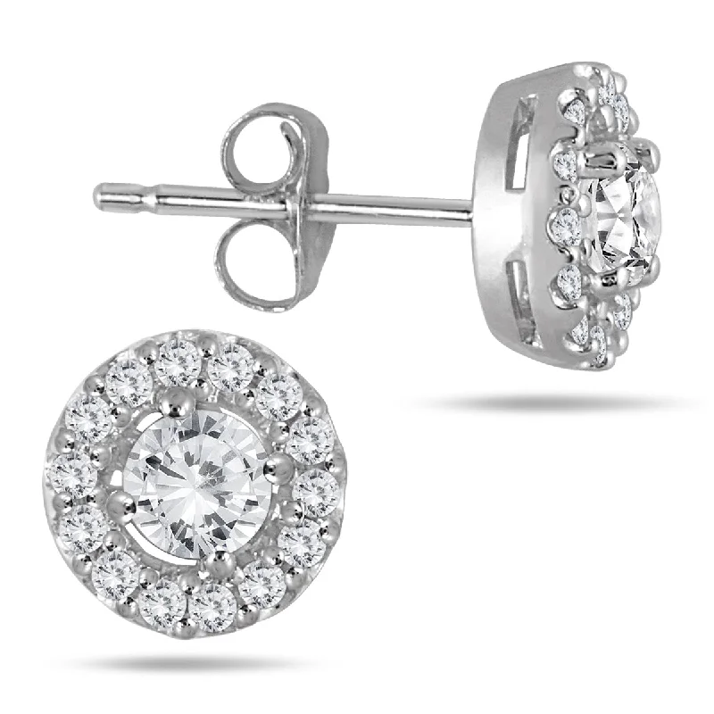 Drop Earrings with Leaf Motifs -3/8 Ctw Genuine Diamond Halo Earrings 10K White Gold