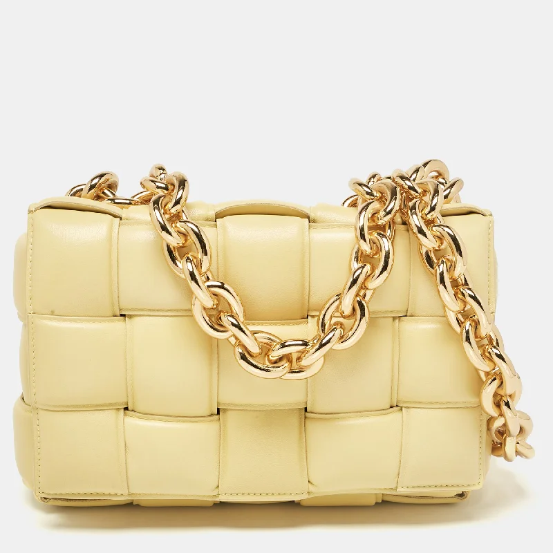 Handle bags with denim fabric for casual -Bottega Veneta Yellow Intrecciato Leather Padded Cassette Chain Bag