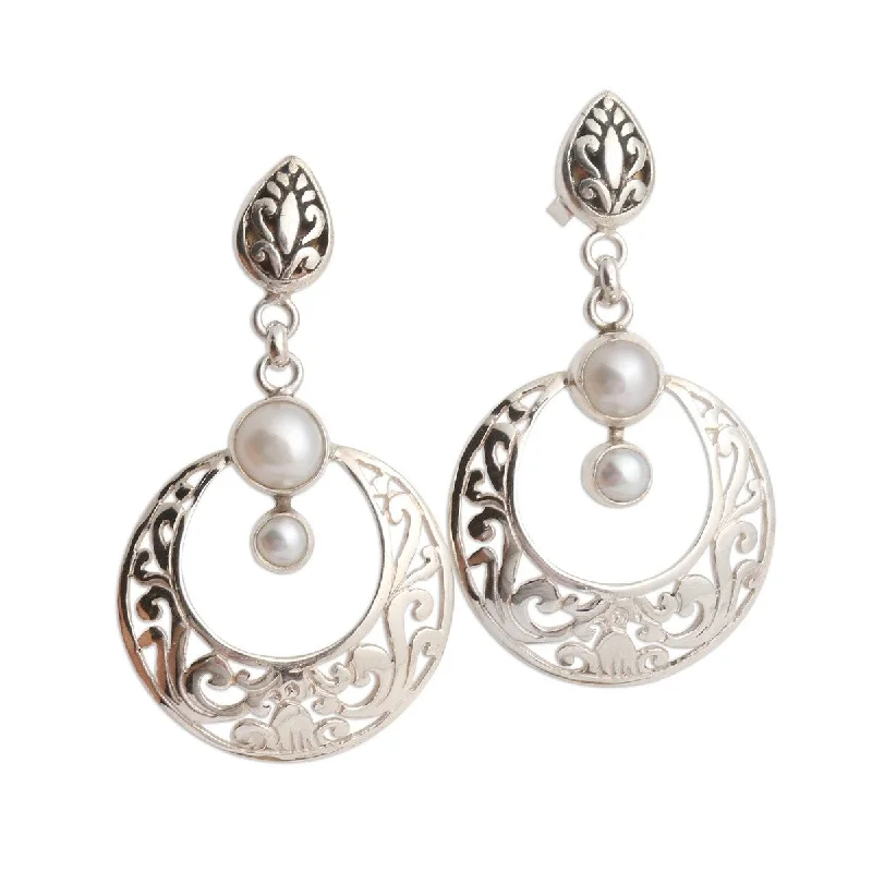 Oval Drop Earrings for Grace -NOVICA Moon Over Bali, Cultured pearl dangle earrings - 1.2*0.8