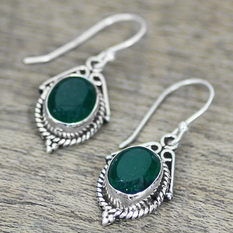 Drop Earrings for Travel Look -Sterling Silver 'Charming Green' Onyx Earrings