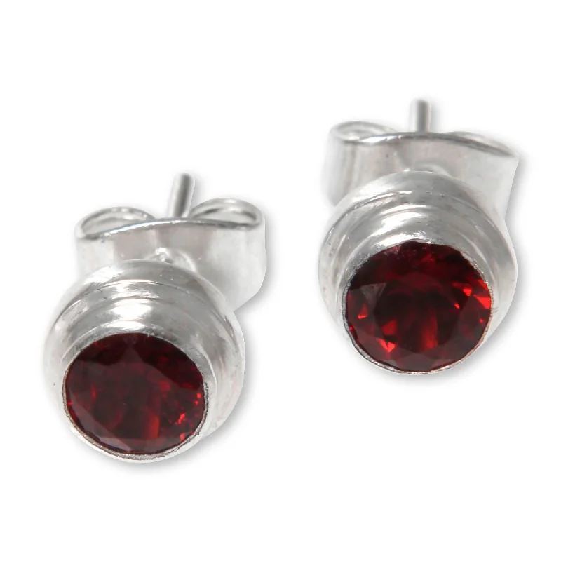 Drop Earrings with Debossed Designs -NOVICA Handmade Sterling Silver 'Red Simplicity' Garnet Earrings (Indonesia)