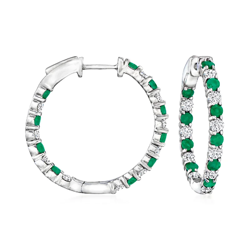 Triangular Drop Earrings for Edge -Ross-Simons Diamond and . Emerald Inside-Outside Hoop Earrings in Sterling Silver