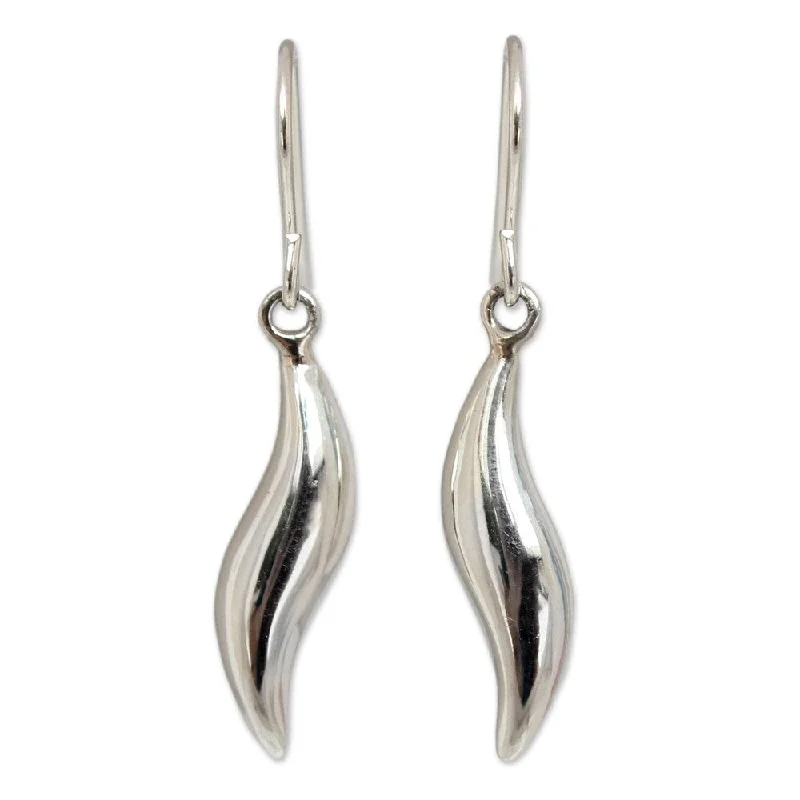 Push Back Drop Earrings for Convenience -Handmade Sterling Silver Sea Current Earrings (Thailand) - 1.4L*0.3W