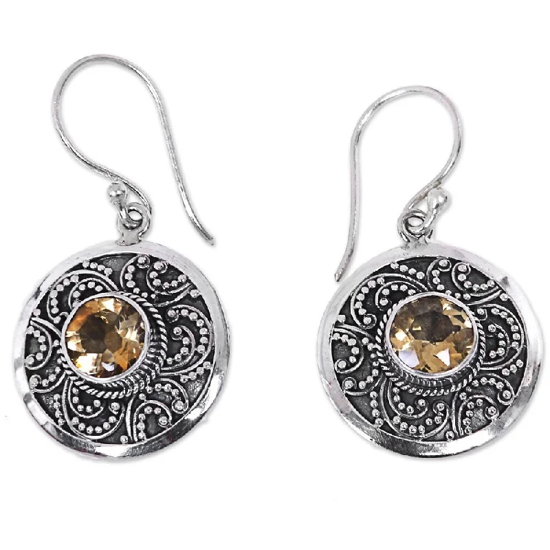 Drop Earrings with Knot Designs -Sterling Silver 'Balinese Aura' Citrine Earrings