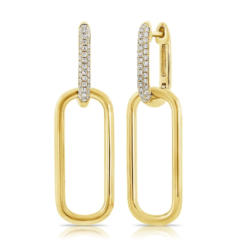 Drop Earrings with Textured Surface -Joelle Collection Diamond Link Earrings 14K Gold