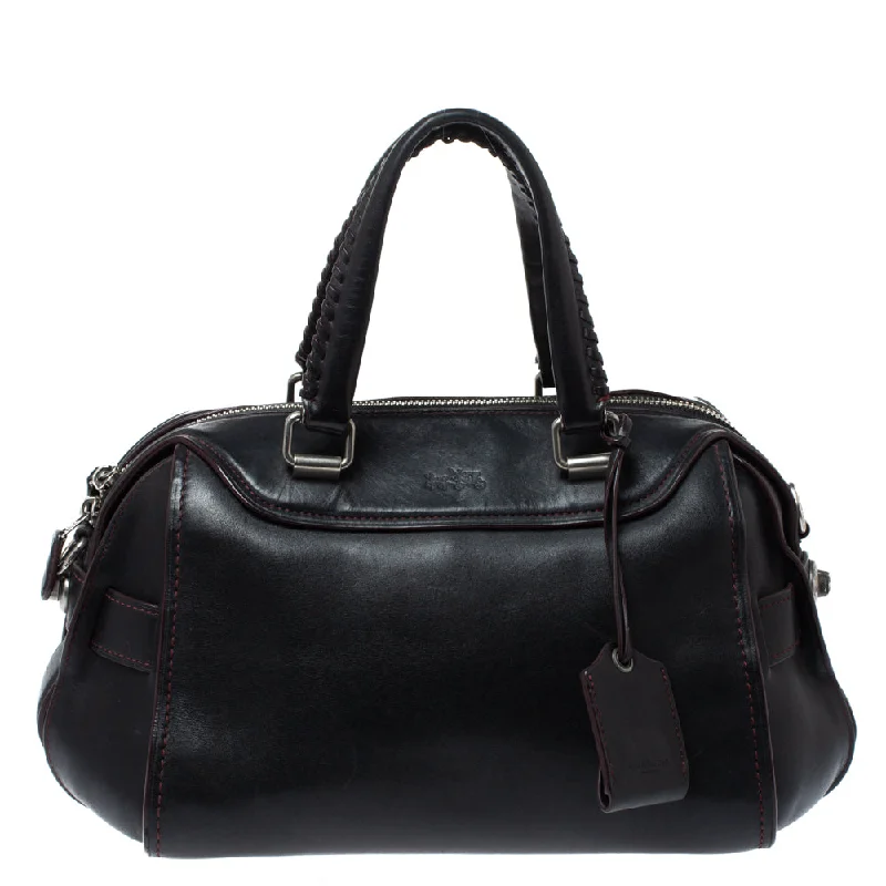 Handle bags with detachable pouches for versatility -Coach Black Leather Ace Satchel