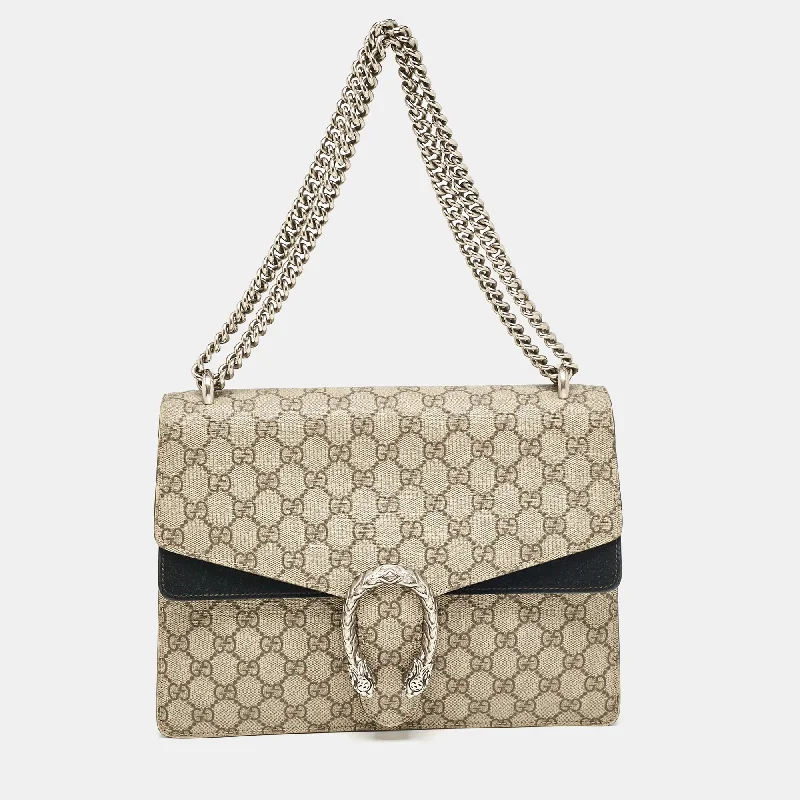 Handle bags with elegant gold-tone hardware -Gucci Beige/black Gg Supreme Canvas And Suede Medium Dionysus Shoulder Bag