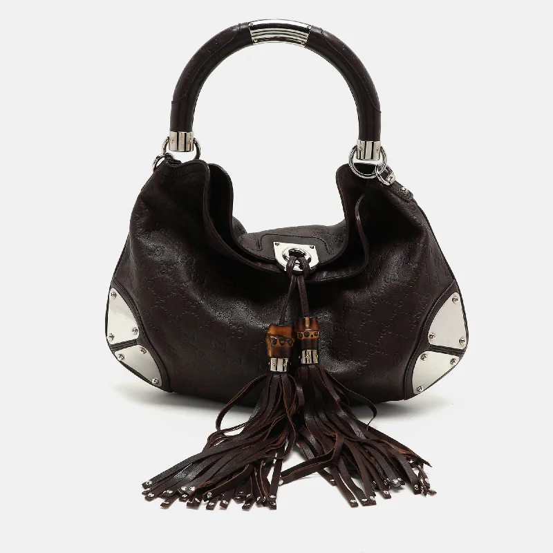 Handle bags with vintage vibes for nostalgia -Gucci Brown Guccissima Leather Babouska Indy Hobo