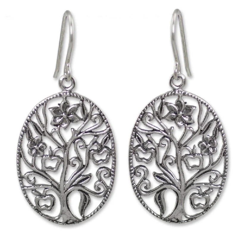 Drop Earrings for Office Wear -Handmade Sterling Silver 'Flowing Tree' Earrings (Thailand)