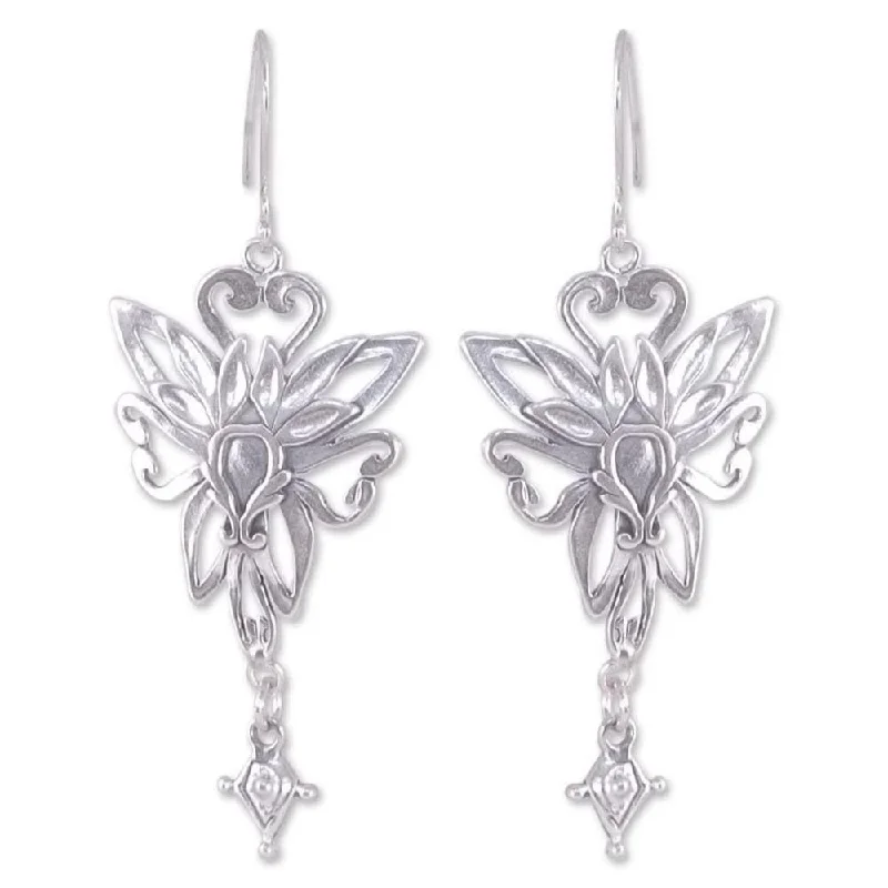 Drop Earrings for Work Attire -Handmade Sterling Silver 'Fairies' Earrings (Mexico)