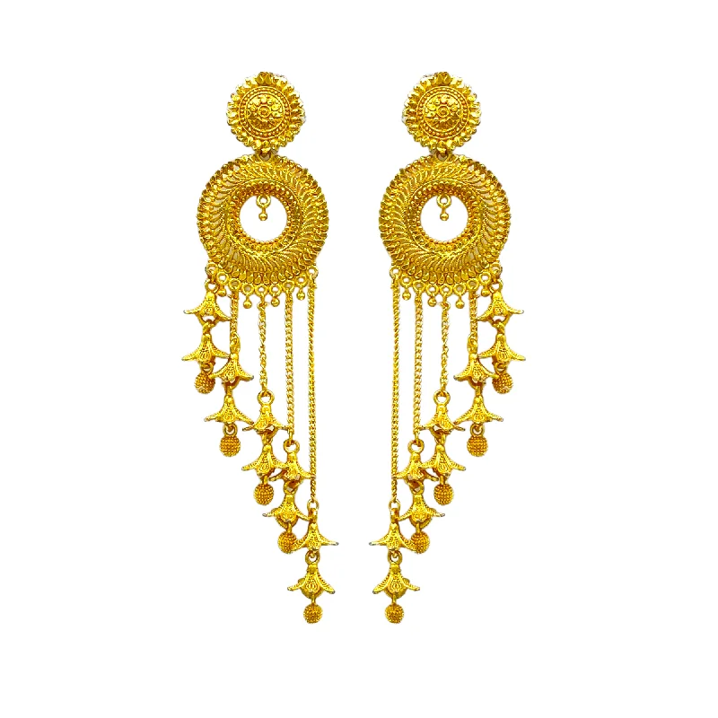 Clip On Drop Earrings for Non Pierced -Long Dangling chain Gold Classic Earrings