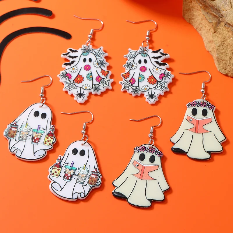 Crystal Drop Earrings for Sparkle -Wholesale Halloween Funny Cool Girl Ghost Wind Acrylic Personality Earrings