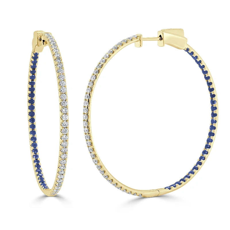 Oval Drop Earrings for Grace -Joelle Collection Sapphire & Diamond Hoop Earrings 14K Gold 1.75 inches