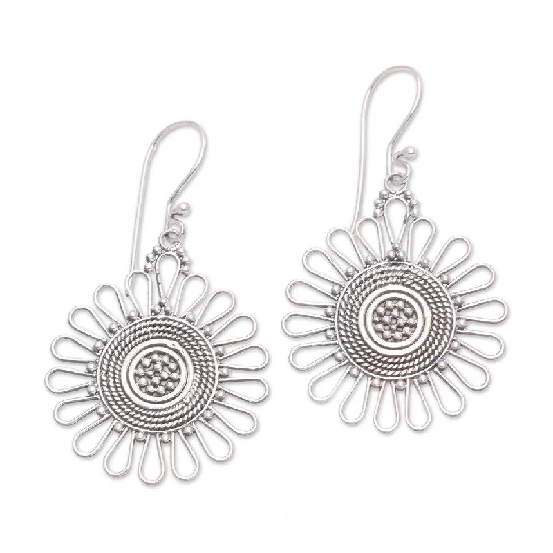 Drop Earrings with Wave Designs -NOVICA Bali Sun, Sterling silver dangle earrings - 2.2*1.3