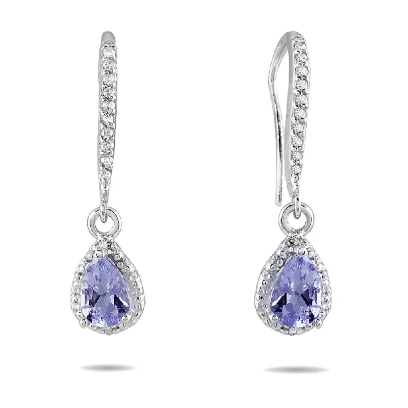 Gold Drop Earrings for Women -Tanzanite And Diamond Dangle Earrings In 10K White Gold