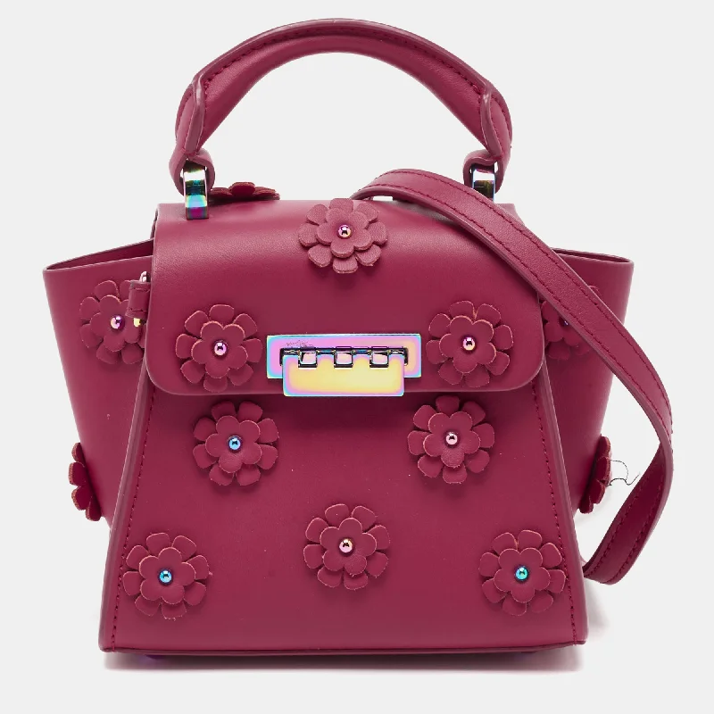 Small handle bags perfect for quick trips -Zac Posen Magenta Leather Mini Eartha Iconic Top Handle Bag