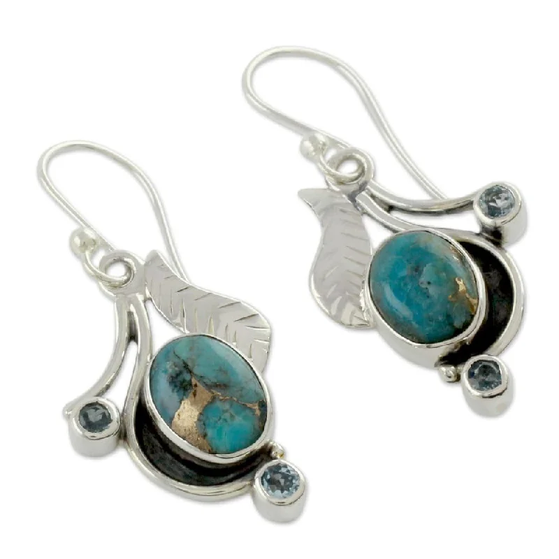 Drop Earrings for Beach Outfit -Blue Topaz Earrings, 'Dew Blossom' (India) - 1.6L*0.7W