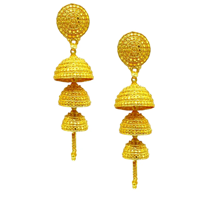 Gothic Drop Earrings with Dark Tone -Gold Triple Layered Zumkhi Earrings