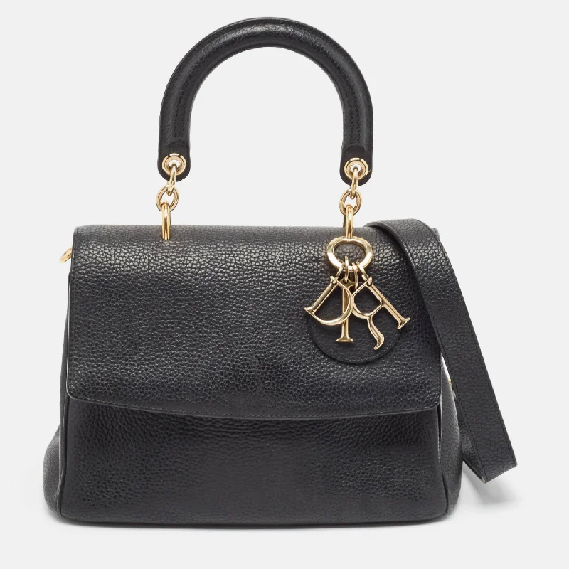 Handle bags with vintage vibes for nostalgia -Dior Black Leather Small Be Dior Flap Top Handle Bag