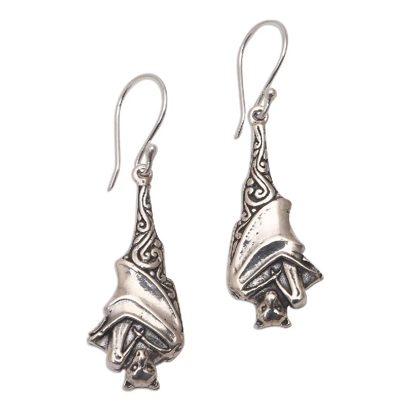 Nickel Free Drop Earrings for Safety -NOVICA Sleeping Bats, Sterling silver dangle earrings - 1.8*0.5