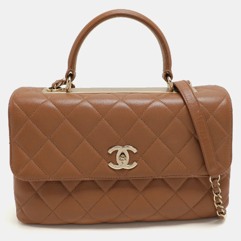 Handle bags with denim fabric for casual -Chanel Brown Quilted Leather Medium Trendy Cc Bag