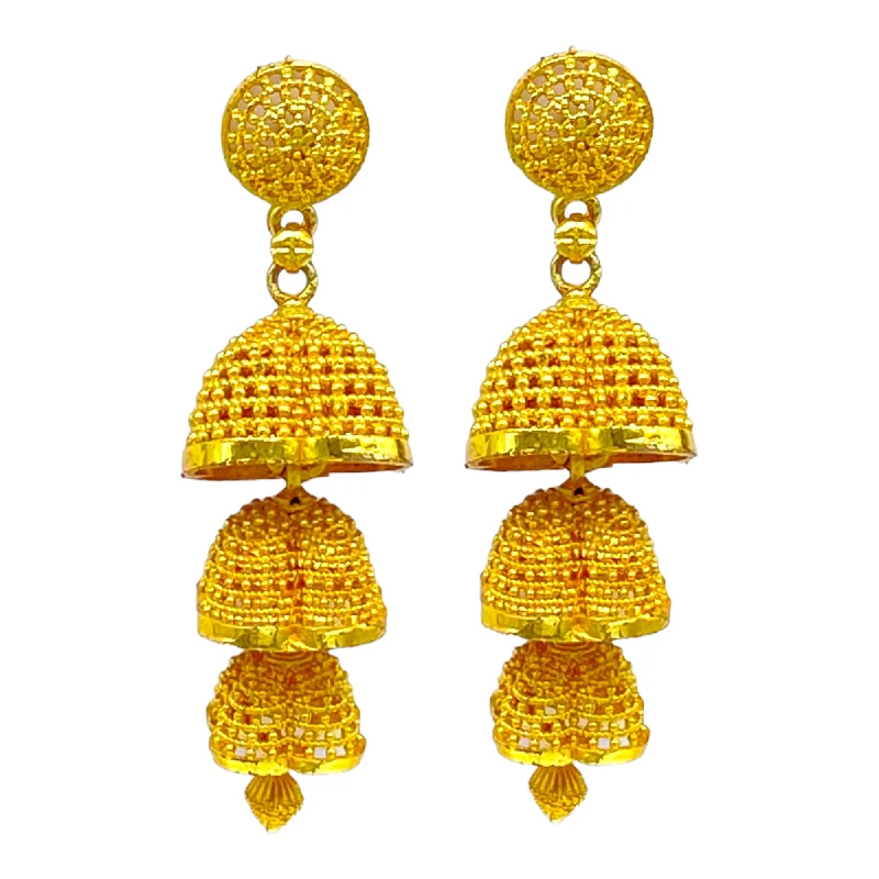 Detachable Drop Earrings with Charms -Gold Floral Design Zumkha Earrings