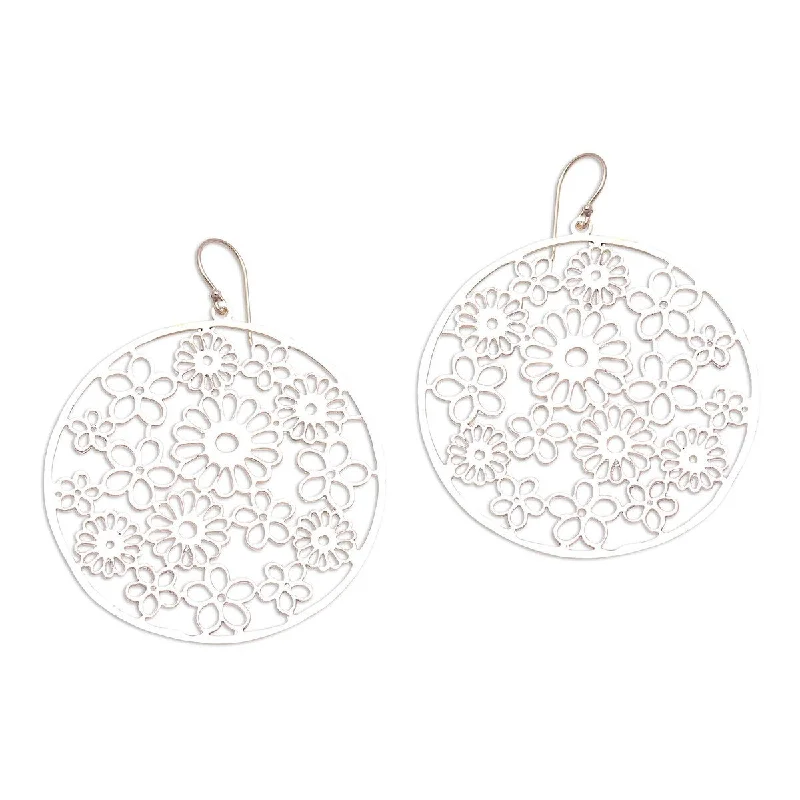 Vintage Drop Earrings with Patina -NOVICA Circular Bouquets, Sterling silver dangle earrings - 2.8*0.1