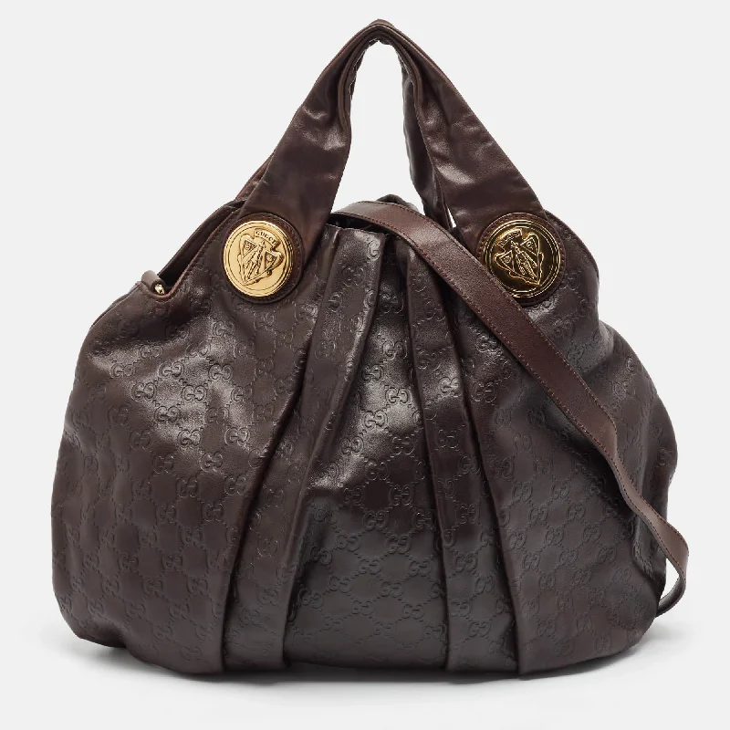 Handle bags with sleek silhouettes for fashion -Gucci Dark Brown Guccissima Leather Large Hysteria Hobo