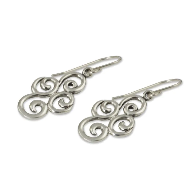 Drop Earrings for Wellness Routine -Handcrafted Sterling Silver 'Billowing Clouds' Earrings (Thailand) - 1.5L*0.5W